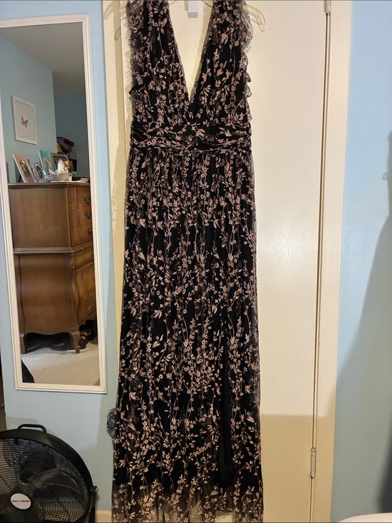 Soleblu Dresses & Skirts - Black Maxi Dress with Delicate Pink/Gold Sparkling Floral Embroidery